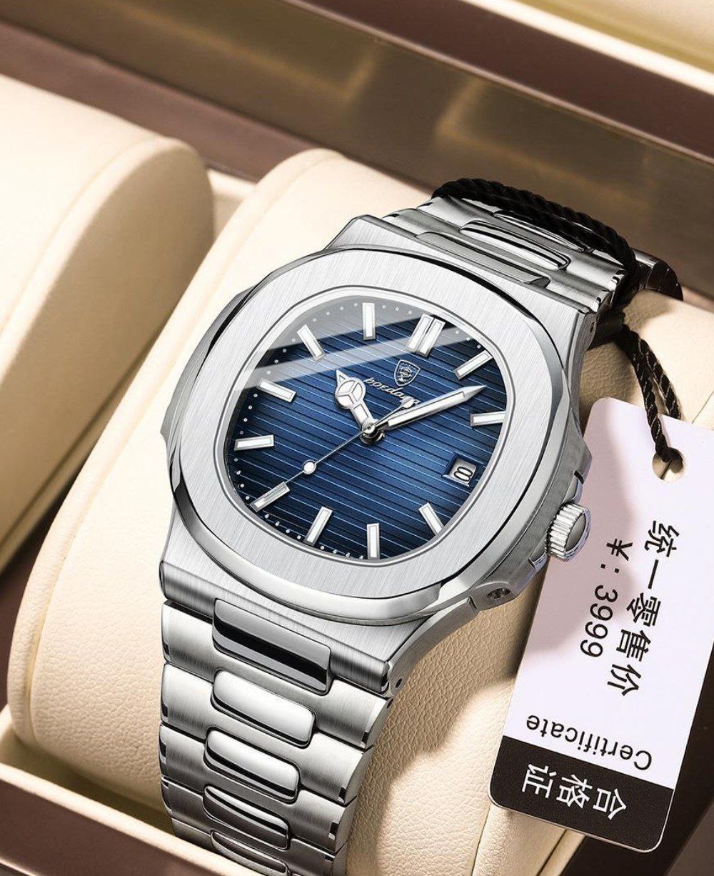 ساعت پوداگار مربعی خاص  برند شرکتی   شب نما  بند استیل مقاوم دربرابر آب  شیشه معدنی رنگ ثابت  قفل سگک دوپروانه ای  موتور کوارتز