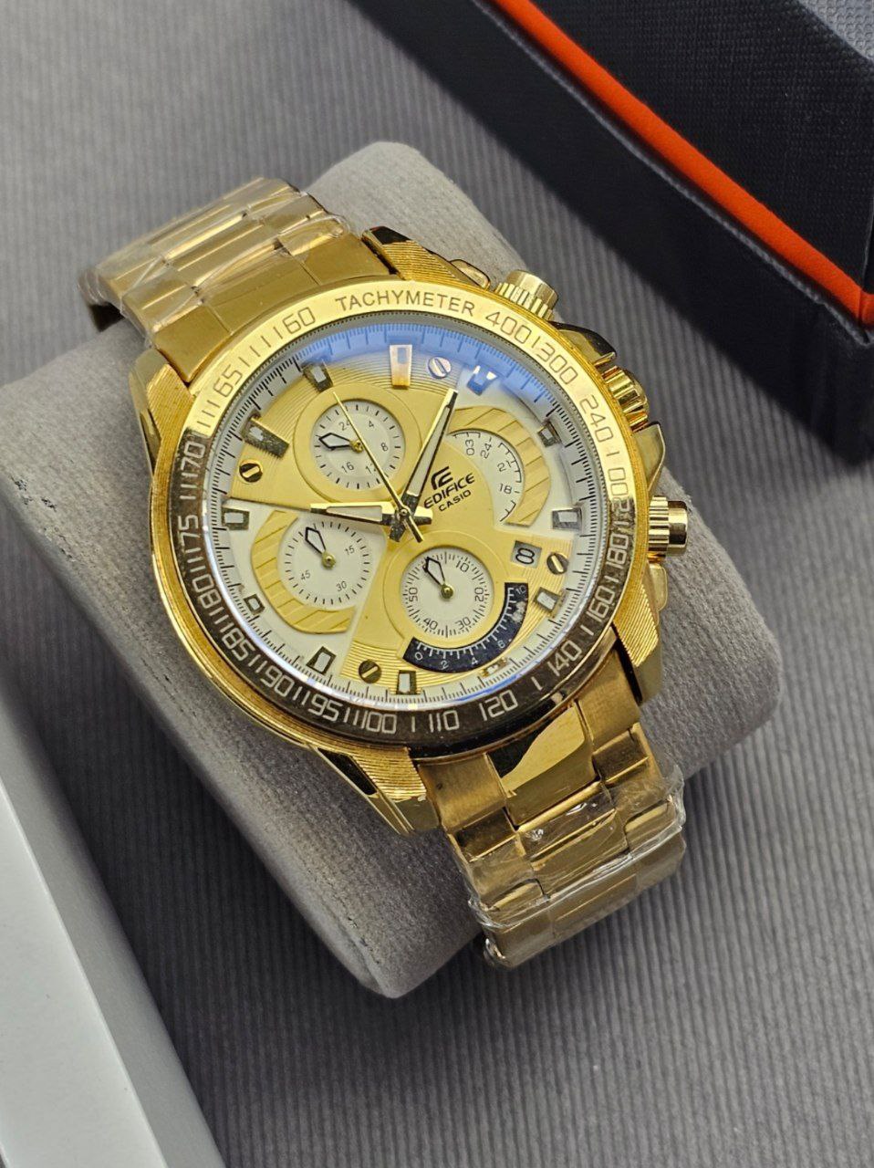 ☑️casio  Cornograf   کاسیو مردونه      ادی فایس  کرنوگراف  دارای روزشمار قفل کلیپسی ضامن دار بند استیل