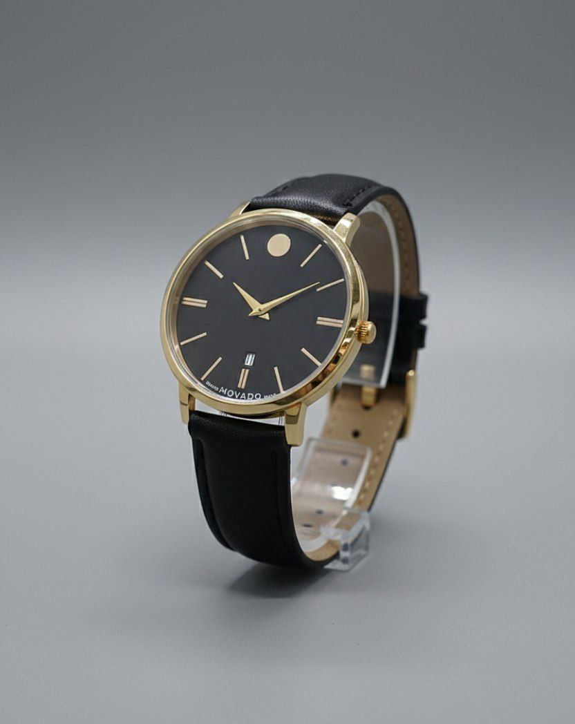 ☑️Movado          ♤مردونه مووادو   دارای روزشمار  مدل کلاسیک  قفل کمربندی  موتورکوارتز  بندچرمی
