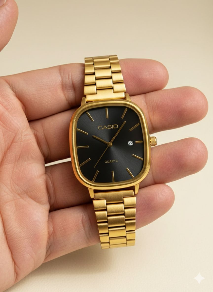 ساعت مردانه کاسیو اولدمانی CASIO  باکیفیت  بدنه استیل طراحی خاص و زیبا صفحه مشکی  موتور کوارتز روز شمار