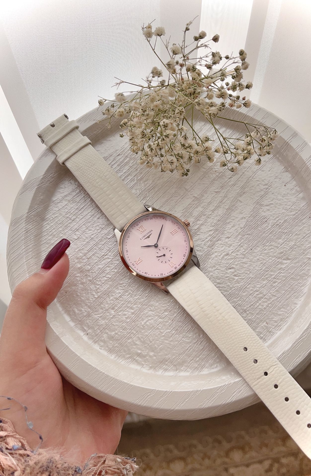 ☑️LONGINES   ⌚️new collection        ♤لونجین  موتور زیرثانیه طرح یونانی موتور کوارتز  قفل سگکی بند چرمی