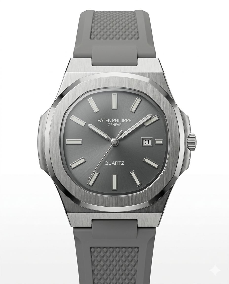 کد 2523 مردانه برند پتک فیلیپ PATEK PHILIPPE  باکیفیت  بند سیلیکونی  طراحی خاص و زیبا موتور کوارتز قفل سگگی  دارای روز شمار