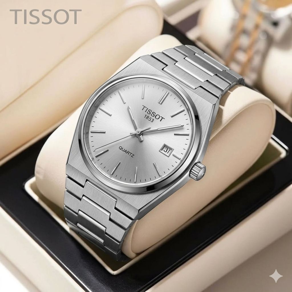 کد 2400 مردانه ریلی برند تیسوت TISSOT  باکیفیت  بند ریلی طراحی خاص و زیبا موتور کوارتز قفل ریلی  دارای روز شمار