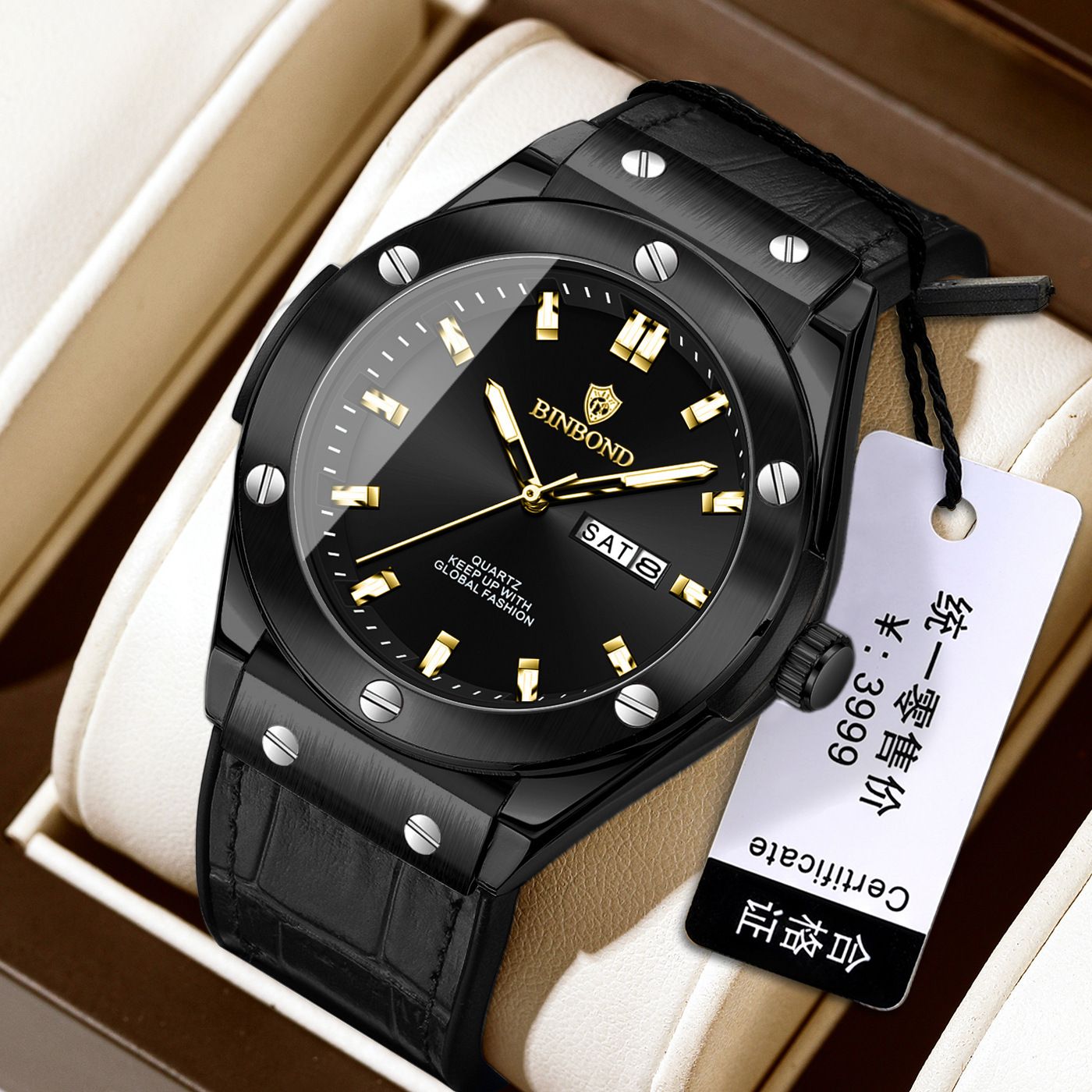 ⌚️ساعت بین باند مدلی نو  مناسب آقایان   مقاوم دربرابر آب برندشرکتی  دارای روز شمار ایام هفته  بند رابر با رویه چرمی شیشه سافایر  شب نما قفل سوزنی دستبندی  موتور کوارتز