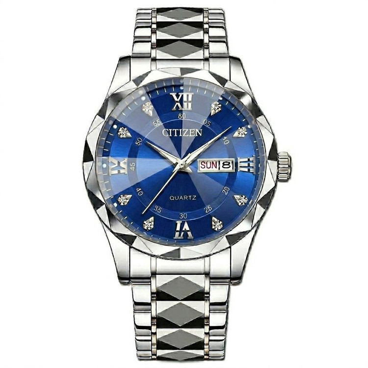 CITIZEN Couple watch ⌚️سی تیزن مدلی نو رفرانس4200GO دارای روز شمار و ایام هفته طرح الماس بند استیل مقاوم دربرابر آب قفل کلیپسی موتور کوارتز