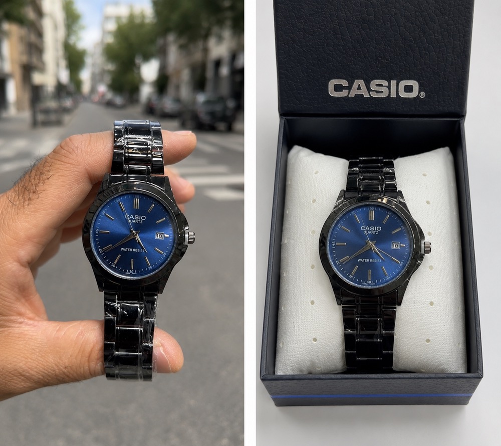 Casio for man     ✅ساعت کاسیو کلاسیک ✅مردانه ✅صفحه ساده  ✅تقویم فعال ✅رنگ مشکی ص سرمه ای ✅قفل فشاری دو طرفه ✅حک کاسیو رو قفل قطر قاب ۳۸ میلیمتر قیمت عمده: دایرکت