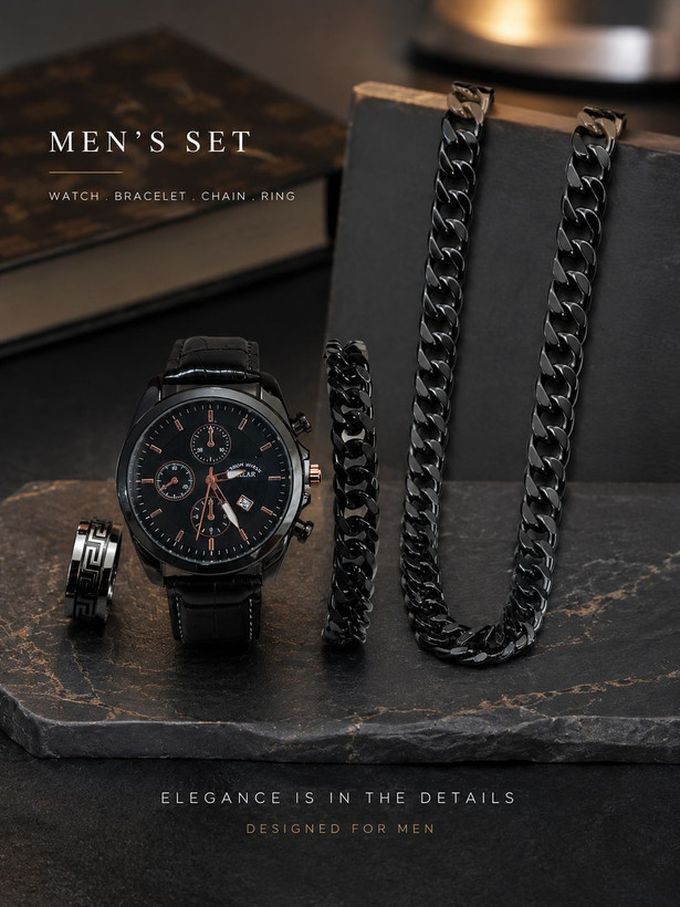 🌈 ست ساعت مردانه مارک والار ☑️Walar for mens ✅تقویم دار ✅بند چرمی ✅ضد آب در حد شستشو دست ✅موتور کوارتز ✅بهترین گزینه برای کادو و هدیه ☑️به همراه گردنبند کارتیر ☑️و دستبند کارتیر ☑️و حلقه دو تیکه استیل 🎁به همراه جعبه کادویی