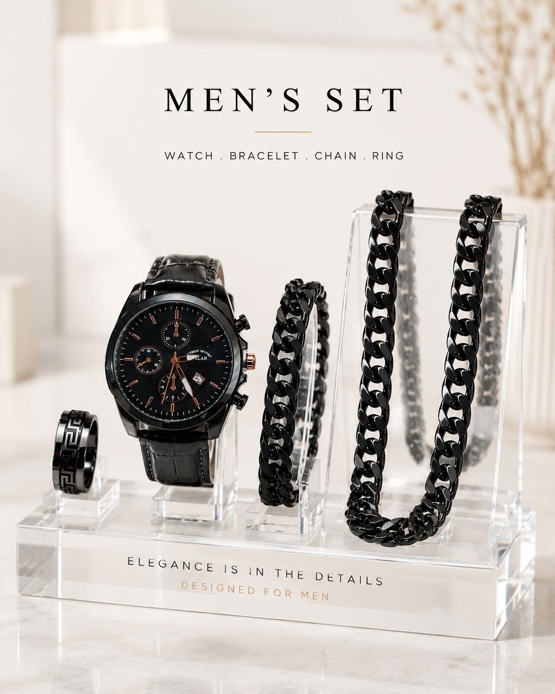 🌈 ست ساعت مردانه مارک والار ☑️Walar for mens  ✅تقویم دار ✅بند چرمی ✅ضد آب در حد شستشو دست ✅موتور کوارتز ✅بهترین گزینه برای کادو و هدیه ☑️به همراه گردنبند کارتیر  ☑️و دستبند کارتیر ☑️و حلقه دو تیکه استیل 🎁به همراه جعبه کادویی