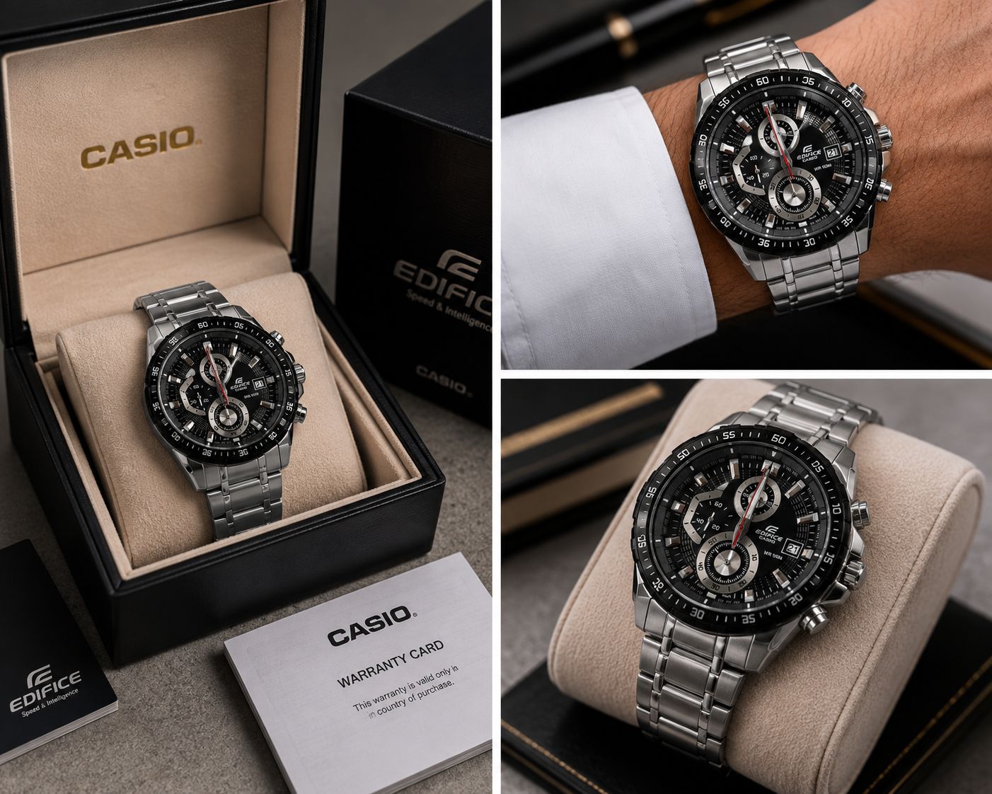 ⌚ Casio Edifice 🌈ساعت مردانه | سه زمانه #کاسیو ادیفایس کد 24 ✅ساعتی برای استایل حرفه‌ای و پرانرژی ✅سه موتوره کرنوگراف   ✅نمایش تاریخ ✅موتور کوارتز(تایوان) شرکتی با کیفیت درجه یک ✅ضدآب و رنگ ثابت  ✅مناسب استفاده روزمره ✅ضدحساسیت با شیشه ضد خش 🎁به همراه جعبه کادویی