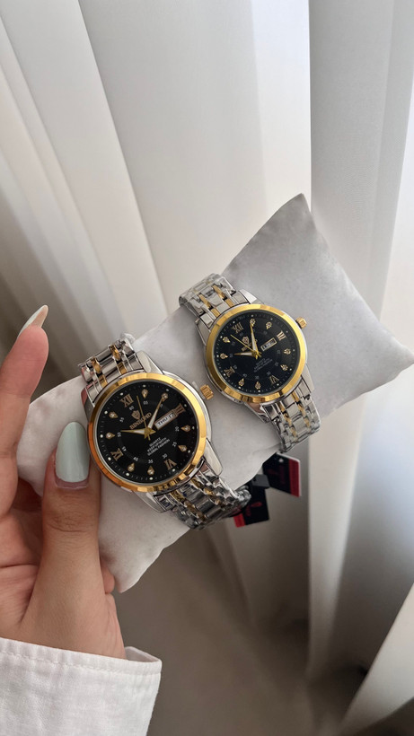 ⌚️ست ساعت بین باند مدلی نو مقاوم دربرابر آب برندشرکتی دارای روز شمار ایام هفته بند استیل فولاد شیشه سافایر شب نما قفل دو پروانه موتور کوارتز