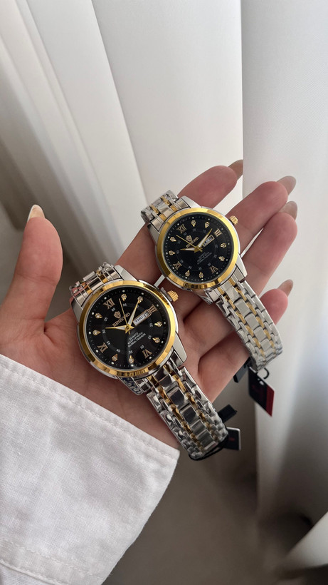 ⌚️ست ساعت بین باند مدلی نو مقاوم دربرابر آب برندشرکتی دارای روز شمار ایام هفته بند استیل فولاد شیشه سافایر شب نما قفل دو پروانه موتور کوارتز