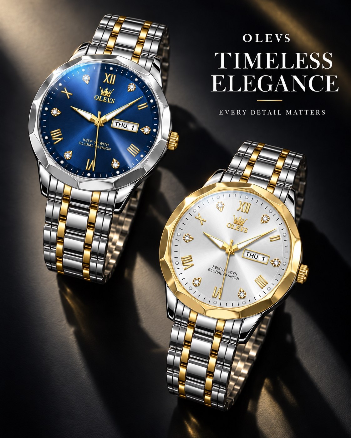 olevs  Collection 2026   Man watch   الوز مردونه   《ویژگی های محصول 》  موتور کوارتز کارت   مقاوم در برابر آب  طرح الماس دارای روز شمار ایام هفته  صفحه شب نما بند فولاد استیل قفل پروانه ای استیل مخفی شیشه سافایر ضدخش